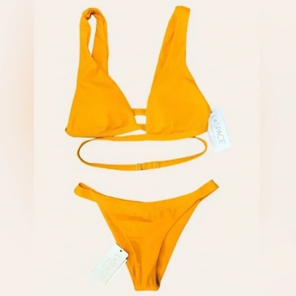 L*Space Mango Avery Top Camdyn Bottom Bikini Bright Orange Summer Swimwear NWT M